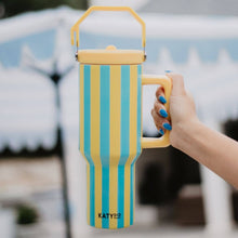 Load image into Gallery viewer, Yellow and Aqua Striped 38 Oz Cabana Jug Tumbler