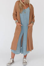 Load image into Gallery viewer, Chestnut Long Waffle Knit Cardigan with Pockets