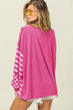 Load image into Gallery viewer, Checkerboard Striped Patchwork Lantern Sleeve Pocketed Blouse
