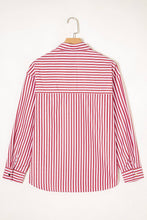 Load image into Gallery viewer, Red Stripe Patched Pocket Side Slit Loose Shirt