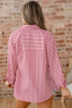 Load image into Gallery viewer, Red Stripe Patched Pocket Side Slit Loose Shirt