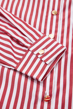 Load image into Gallery viewer, Red Stripe Patched Pocket Side Slit Loose Shirt
