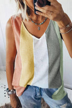 Load image into Gallery viewer, Multicolor Color Block V-Neck Waffle Knit Tank Top

