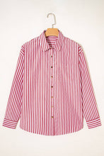Load image into Gallery viewer, Red Stripe Patched Pocket Side Slit Loose Shirt
