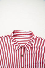 Load image into Gallery viewer, Red Stripe Patched Pocket Side Slit Loose Shirt
