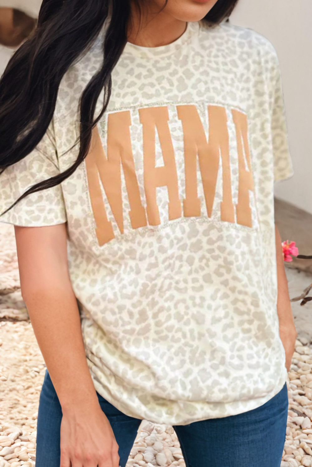 LDC Leopard MAMA Letter Graphic Loose Tee