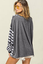 Load image into Gallery viewer, Checkerboard Striped Patchwork Lantern Sleeve Pocketed Blouse
