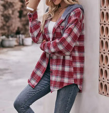 Load image into Gallery viewer, Women&#39;s Flannel Checked Jacket Hooded Casual Shirt
