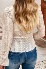 Load image into Gallery viewer, Sheer Lace Mock Neck Flounced Long Sleeve Top
