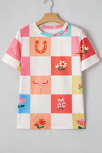 Load image into Gallery viewer, Orange Western Fashion Checker Print Crewneck T Shirt
