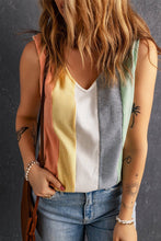 Load image into Gallery viewer, Multicolor Color Block V-Neck Waffle Knit Tank Top
