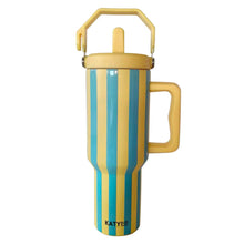 Load image into Gallery viewer, Yellow and Aqua Striped 38 Oz Cabana Jug Tumbler

