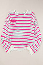 Load image into Gallery viewer, Rose Stripe Oversized Drop Shoulder Sweater with Pocket
