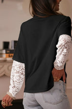 Load image into Gallery viewer, Black Lace Long Sleeve Insert Drop Shoulder Tee
