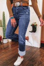 Load image into Gallery viewer, Folded Cuffs Distressed Straight High Waist Jeans
