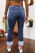 Load image into Gallery viewer, Folded Cuffs Distressed Straight High Waist Jeans
